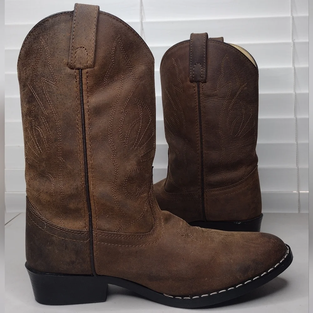 Masterson Kids Brown Leather Rodeo Cowboy Western Boots Sz 4.5
